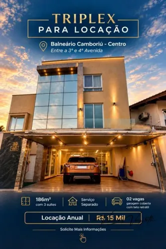 Casa para Locação em Balneário Camboriú, Centro, 3 dormitórios, 3 suítes, 4 banheiros, 2 v