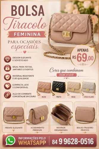 Bolsa tiracolo feminina com alça de corrente