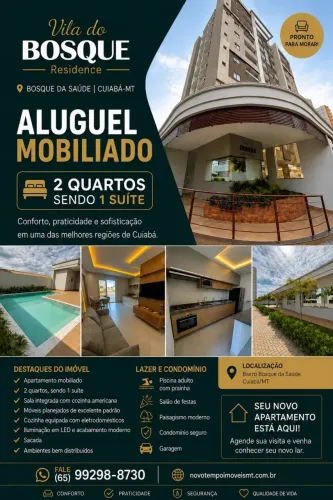 Apartamento Mobiliado para locação Bosque da Saúde, Cuiabá-MT