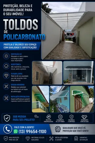 Toldos de policarbonato com estrutura em alumínio