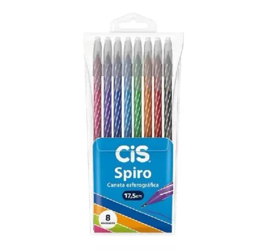 Kit Canetas Esferográficas CIS Spiro Ponta Fina 0.7 (8 Cores)