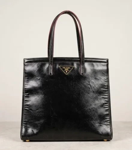 Bolsa Prada Tote Estruturada Vintage - Material Saffiano Vernice