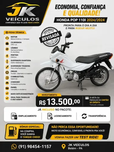 Honda pop 110i com tanque cheio.