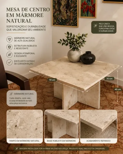 Mesa de Centro em Mármore Natural