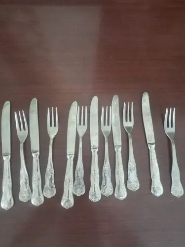 Conjunto de talher de sobremesa italiano banhado a prata