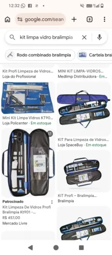 Kits limpa vidro bolsa completa Bralimpia e cartelas