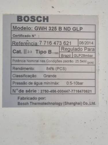 Aquecedor A Gás Bosch Gwh 325 (15,5 L/min) - Pouco Uso / Glp