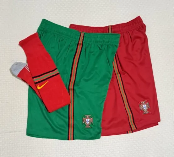 Kit 2 Calções + Meião Futebol tam M adulto - Verde e Vermelho - Qualidade AAA