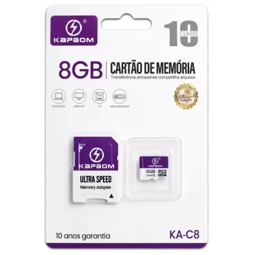 Cartão de Memória 8GB Classe 10 c/ Adaptador - Kapbom