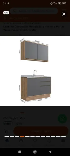 Cozinha Compacta Modulada Viena 6 Peças Freijó/Grafito