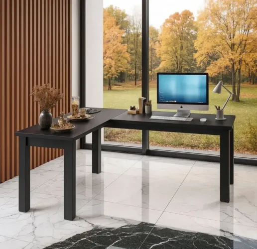 Mesa de Escritório em L / Escrivaninha Gamer Preta - 150x150cm (MDP)