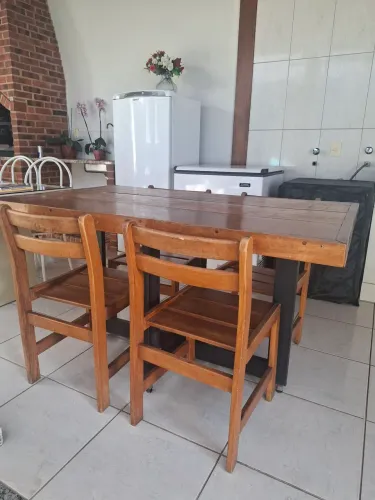 Conjunto mesa rústica Madeira Maciça + 4 cadeiras