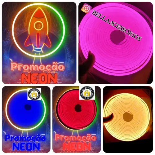 FITAS LED NEON 5M DECORAÇÃO C/ FONTE 12W CORES VARIADAS 