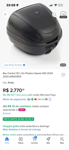 Baú e suportes originais Triumph para Speed 400 e Scrambler 400