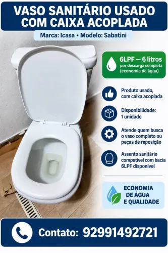 Vendo vaso sanitario usado com caixa acoplada sabatini completo<br>