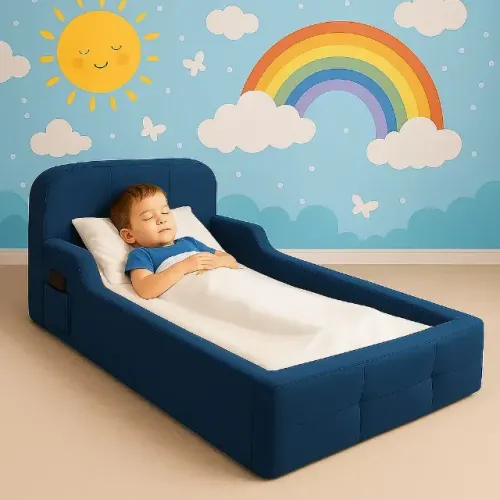 Mini Cama Baby De Espuma Montessoriana Segurança E Conforto Cor Azul Moisés