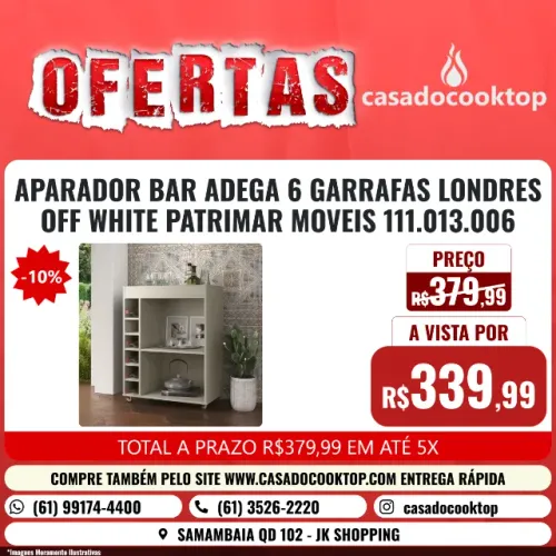 APARADOR BAR ADEGA 6 GARRAFAS LONDRES OFF WHITE PATRIMAR MOVEIS 111.013.006