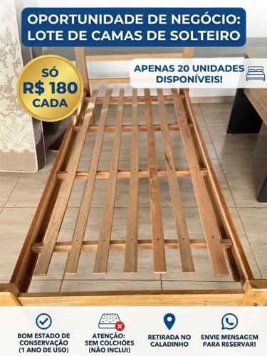 Cama de Solteiro em Madeira - Ótimo Estado - R$ 180 (20 Unidades)