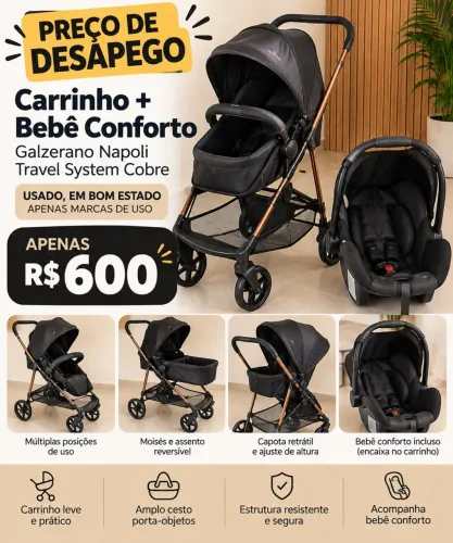 PREÇO DE DESAPEGO! Carrinho Galzerano Napoli + Bebê Conforto - R$ 600