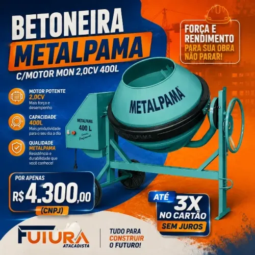 BETONEIRA METALPAMA C/MOTOR MON 2,0CV 400L
