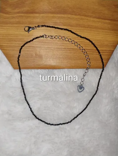 choker pedra turmalina preta 2mm facetada natural