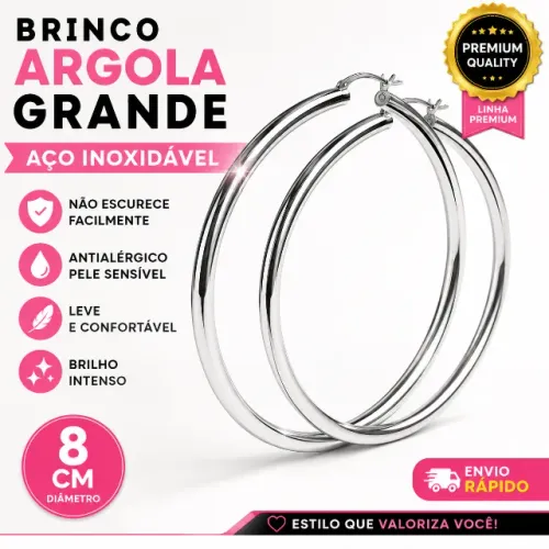 Brinco Argola Feminina Grande Prateada - Banho de Alta Qualidade