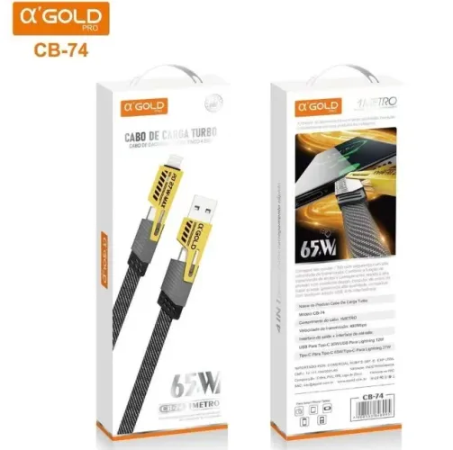 Cabo Turbo Tipo C para iPhone Xiaomi Samsung USB 4 em 1 Turbo 65W/PD 27W
