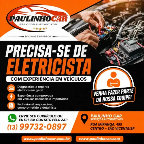 Precisa-se de eletricista com experiência em veículo.