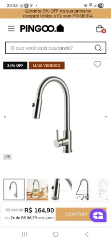 Torneira gourmet misturador Pingoo NOVA