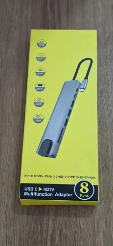 Hub USB Type-C 8 em 1 - HDMI 4K, RJ45, USB 3.0, SD/TF e PD