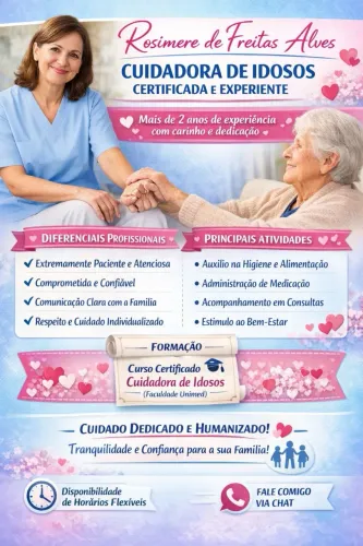 Cuidadora de Idosos - Qualificada, Certificada e Altamente Recomendada