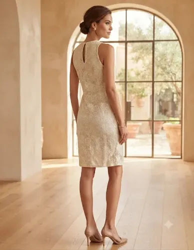 Elegância Atemporal: Vestido Tubinho em Renda e Champagne