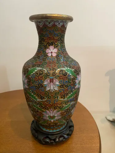 Vaso Chinês Cloisonne com Peanha - Antiguidade