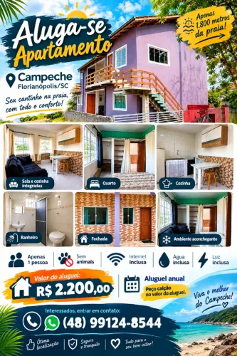 ? APARTAMENTO MOBILIADO PARA ALUGAR NO CAMPECHE - FLORIANÓPOLIS | A 1.800 METROS DA PRAI