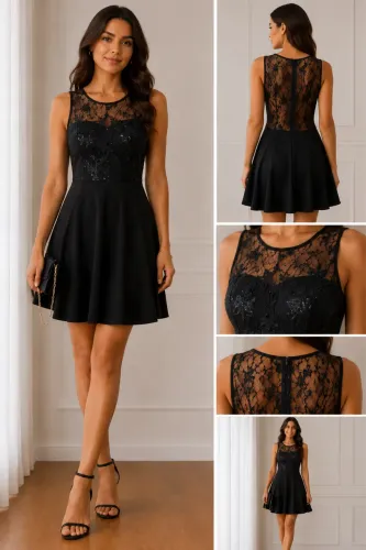Bazar | Vestido Preto de Festa com Renda e Transparência