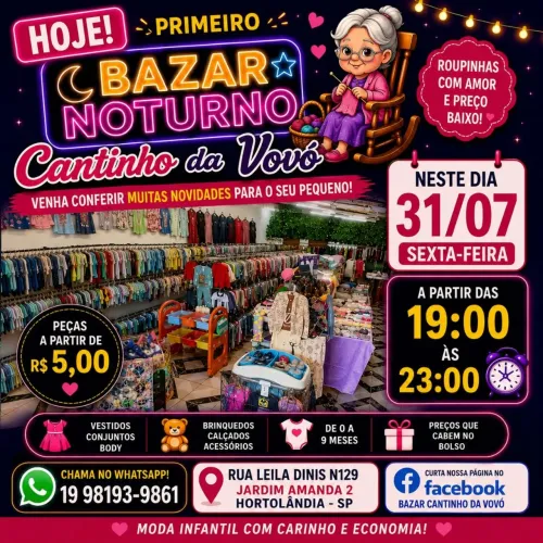 Bazar infantil CANTINHO DA VOVÓ noturno