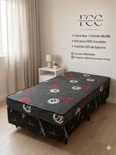 Box + colchão 88x188 solteiro cama padrão até 12x nos cartões entrega em toda região