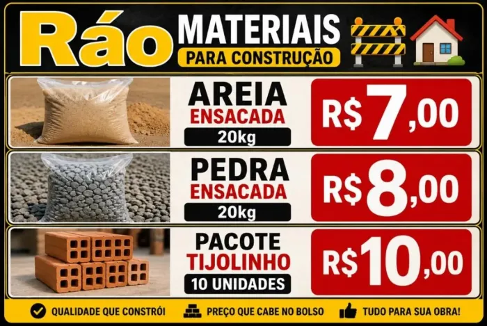 Areia ensacada, tijolinho e Pedra