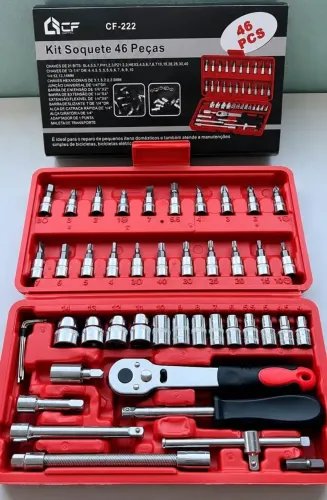 Kit Jogo De Ferramentas 46 Peças Completo Soquetes Chave Catraca Reversível
