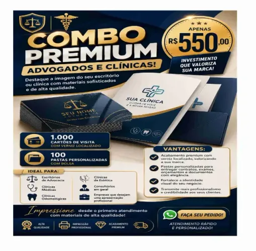 Combo para advogados e clinicas : 1000 cartões verniz localizado + 100 pastas com bolsa