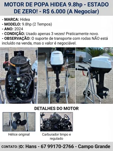Motor de Popa Hidea 9.8hp - Ano 2024 (Pouquíssimo Uso)