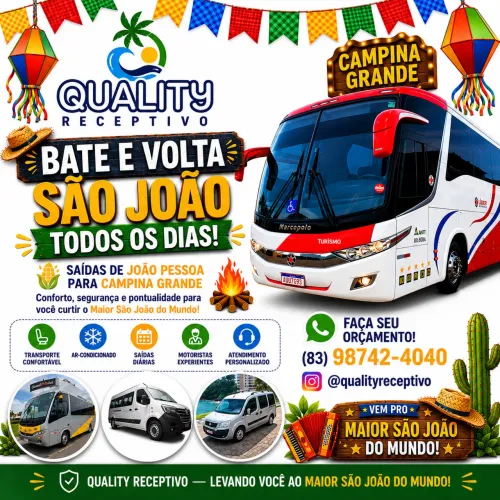 BATE E VOLTA SÃO JOÃO CAMPINA GRANDE SAINDO DE JOÃO PESSOA, TODOS OS DIAS