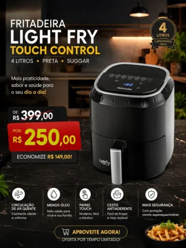 Fritadeira Light Fry Touch Control 4 Litros Preta Suggar