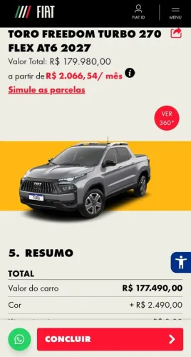 Fiat Toro Freedom 1.3 T270 4X2 Flex AUT 2027
