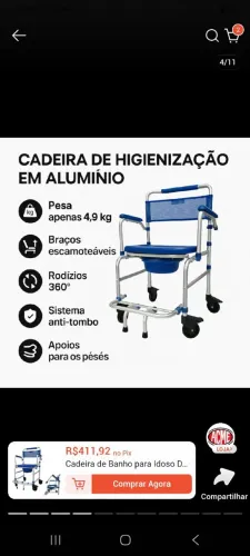 Cadeira de higienização em alumínio