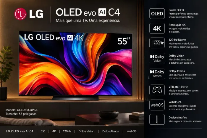 Smart TV LG OLED evo AI C4 4K 55" - Modelo OLED55C4PSA