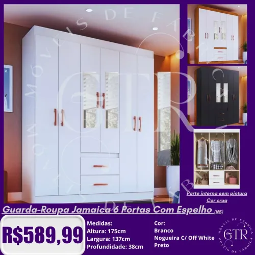 Guarda Roupa Jamaica 6 Portas com Espelho