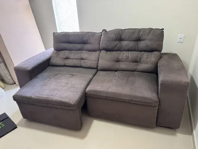 Sofá retrátil 3 lugares cinza