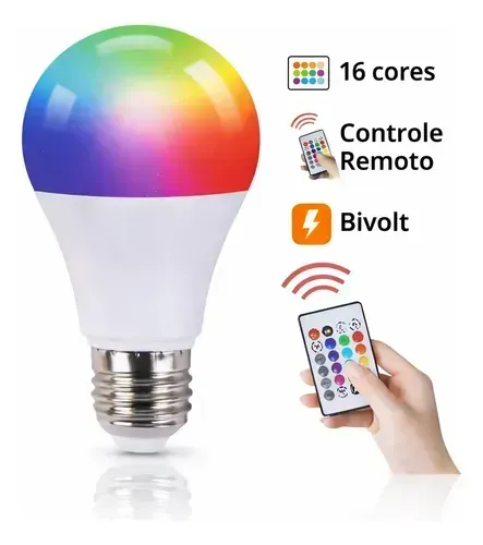 Lâmpada Led Luz Colorida 16 Cores com controle remoto