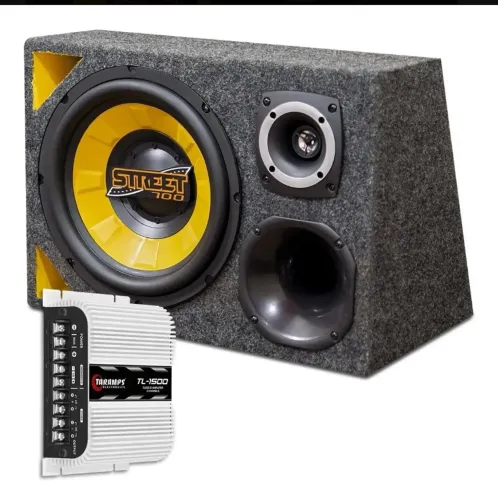 Caixa Trio Som Carro 12 Completa Modulo Amplificador Taramps